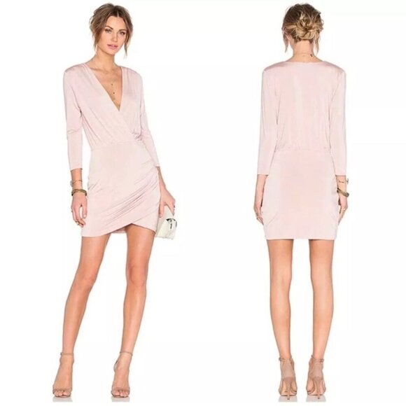 Lovers + Friends Revolve Love Happy V Neck Faux Wrap Ruched Dress Size S - Picture 5 of 9